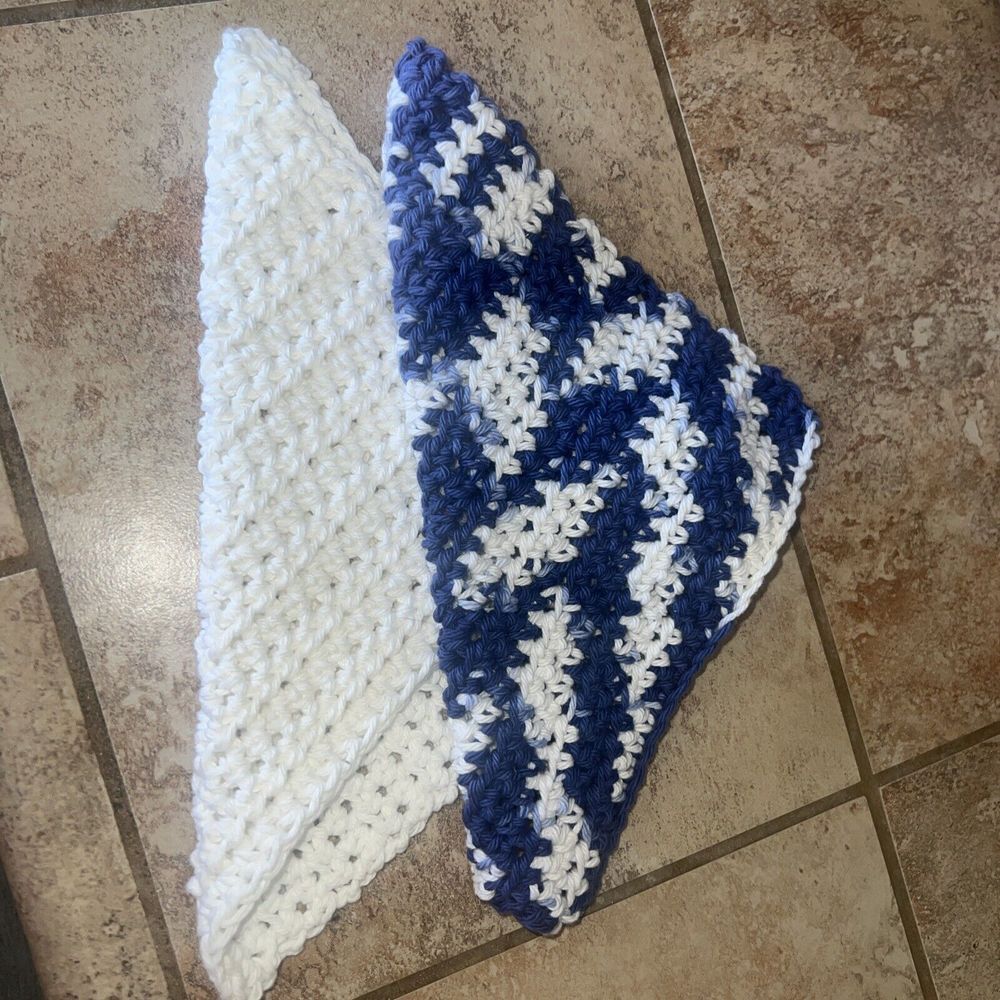 Handmade‎ Set of 2 Crochet Cotton Dish/Wash Cloths 8.5x7.5 Inches